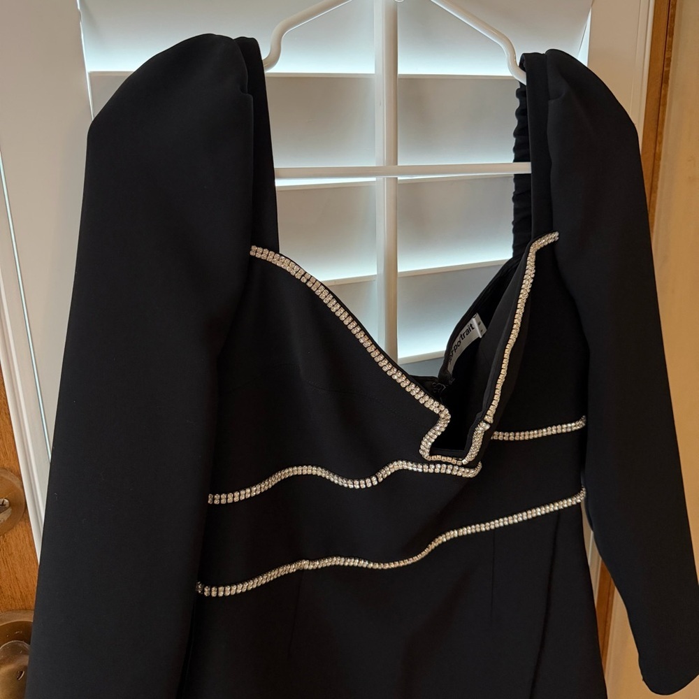Self Portrait Black Crepe Diamante Detail Mini Dress, Size 8 - Picture 9 of 13